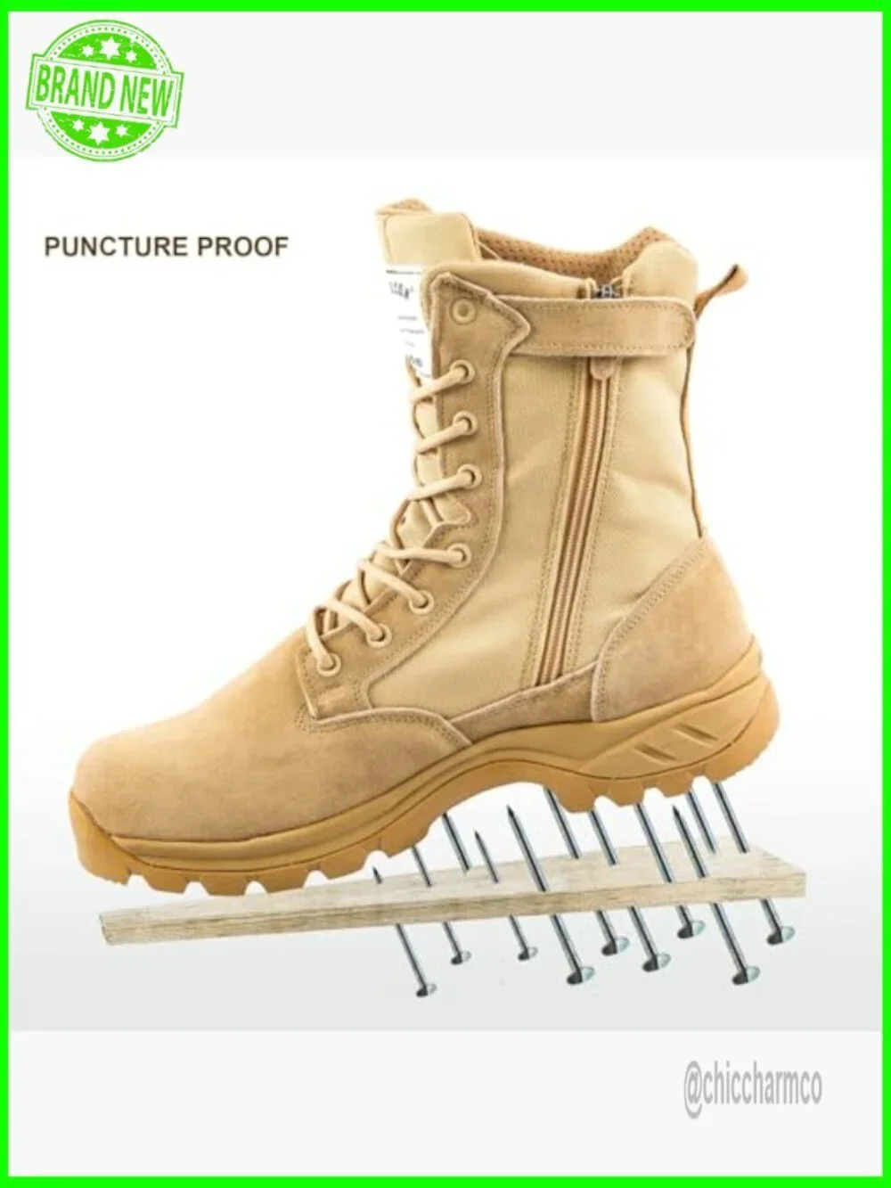 Men's Tactical Combat Boots with Side Zipper - Puncture Proof, Lightweight
